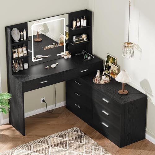 Catálogo de Juegos de tocador - 5 favoritos. 45 MAMALAND Set de Tocador, Mesa de Maquillaje, Espacio de Almacenamiento Extra Grande, se Puede Utilizar como Escritorio de Computadora, Mesita de Noche (Negro)