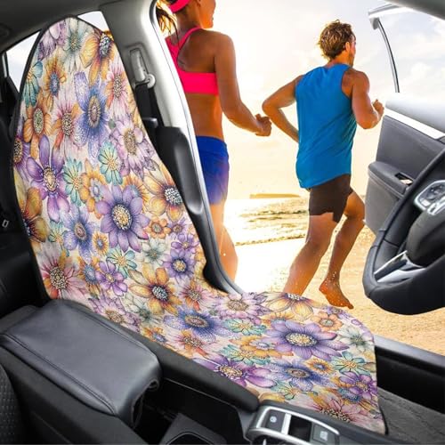 Image of Car Seat Cover Protector Front Seats Only Fit for Auto Truck Van SUV, Waterproof Aesthetic Flowers Print Seat Towel Cover for Gym, Pets, Outdoor Adventures