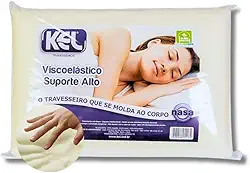 Travesseiro ALTO 16CM Viscoelástico Kel NASA | Ortopédico, Antiácaro, Não Deforma, Ergonômico, Alívio de Pressão, Para Dormir de Lado – Conforto e Tecnologia para o Sono