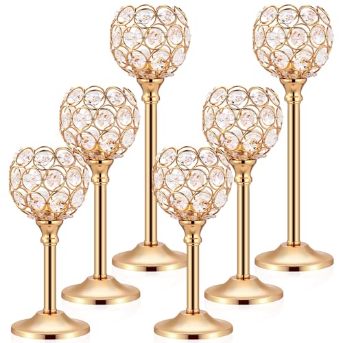 Mimorou 6 Pack Crystal Candle Holders Gold or...