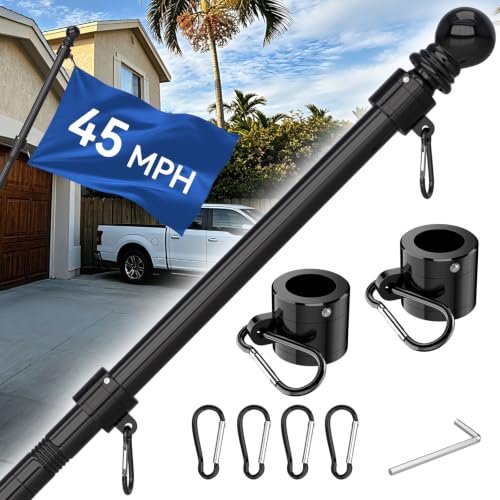 FIASON Upgraded 6 FT Tangle Free Flag Pole - Thickened Stainless Steel for Residential House RV Truck Boat Yard (1 Pack Black Without Bracket and Flag)
