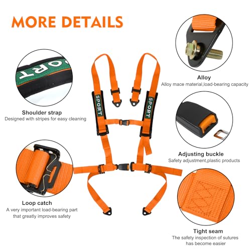Image of 4 Point Racing Harness With Padding Heavy Duty Buckle Upgraded 3 Inch Straps UTV Harness 4 point Universal Adjustable for Adults Easy Install, Orange