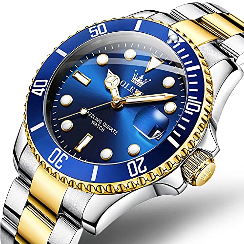 Image of OLEVS Japanese Movement Analogue Men's Stainless Steel Luxury Watch (Blue Dial).