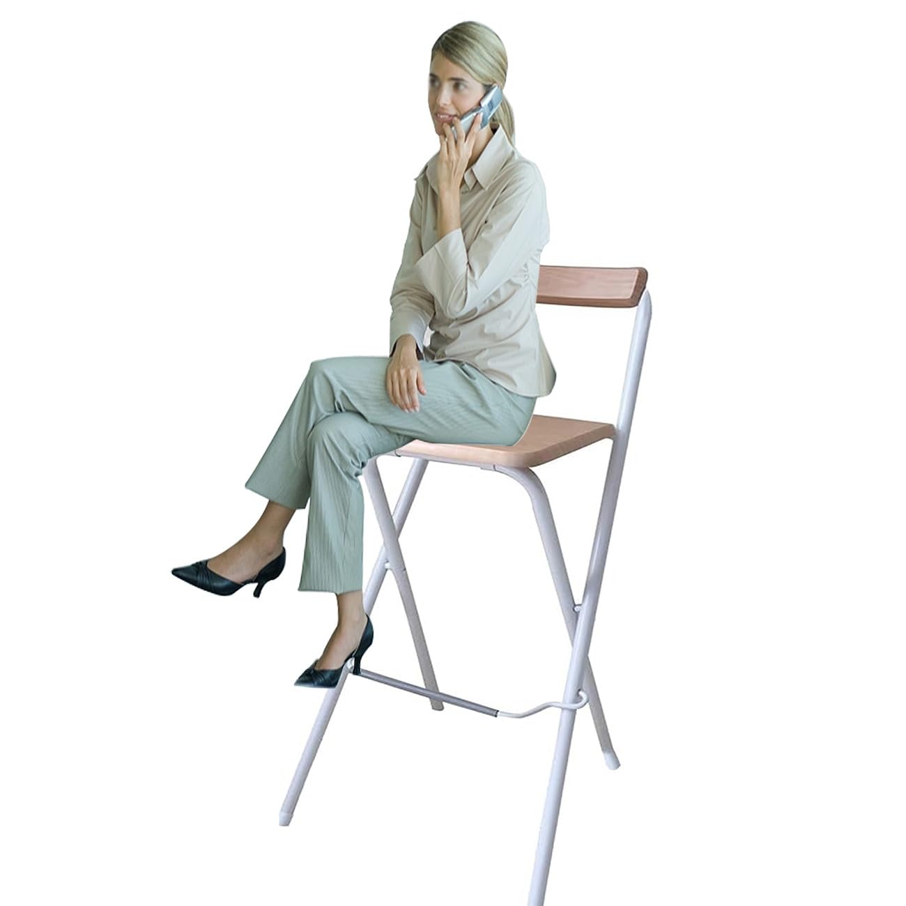 Seggiolone Pieghevole da Cucina per Colazione, Sgabello da Bar Sgabello Seggiolone Compatto Portatile (Color : Natural+White, Size : 70cm/28inch)