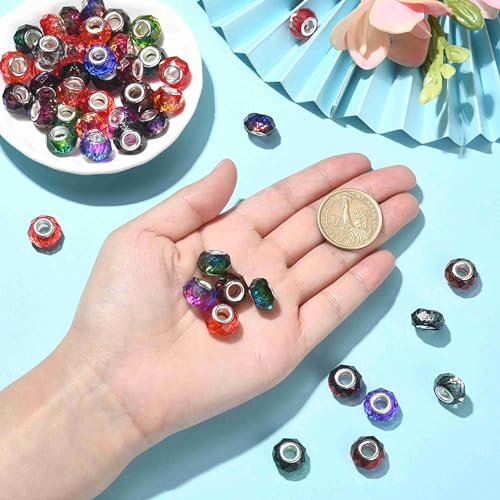 UR URLIFEHALL 100 Pcs Faceted European Large Hole Beads Imitation Crystal Murano Resin Beads for Jewellery Making Art Phone Home Gift Decor - Image 4