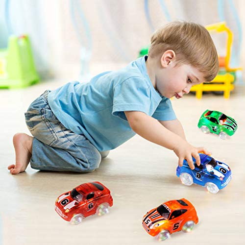 Mini Tudou Magic Tracks Cars 2 Pack Toys Cars Red Green Cartoon Car with 3 LED Lights Glow in Dark for Magic Tracks and Neo Tracks Accessories for Boys and Girls - Thumbnail 4