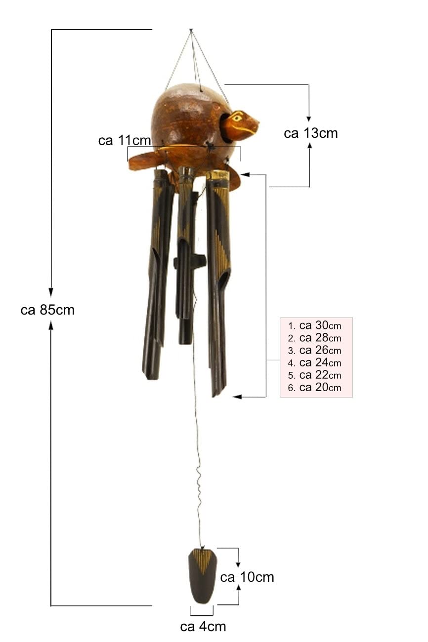 Premium 80cm Windspiel Holz Feng Shui Klangspiel Geschnitzt Kokosnuss Schildkröte Geschnitzt Guter Klang