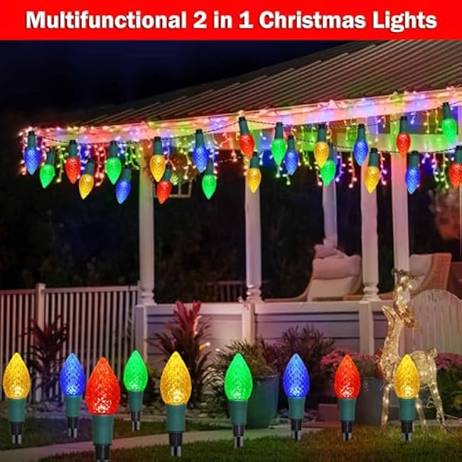 Newest Version 2 in 1 Outdoor Christmas Decorations and Solar Christmas Lights, 20-Pack Waterproof Solar C9 Strawberry Christmas Garden Stake Lights for Christmas Tree Garden Patio Yard Pathway