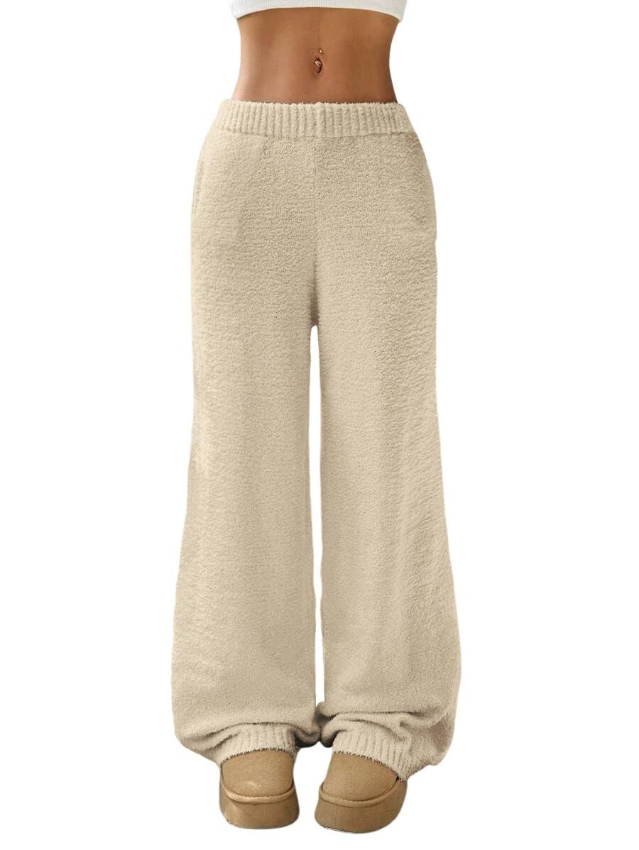 ZAFUL Women's Fuzzy Plush Pajama Pants Wide Leg Pj Bottoms Lounge Pants