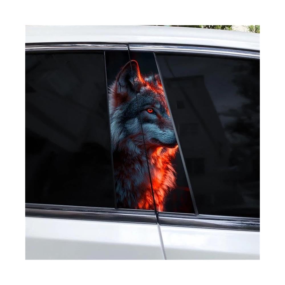 Body Parts 2pcs Wolf Head Car B-Pillar Sticker Waterproof Car Center Pillar Sticker(J)