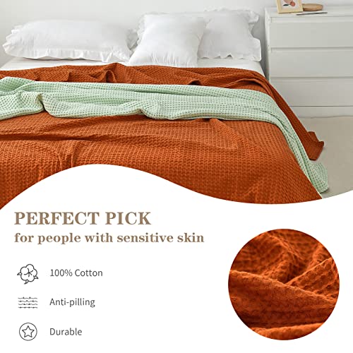 Naturefield Waffle Weave Blanket King, 100% Vintage Washed Cotton Lightweight And Breathable Bed Blankets, 108" X 90" Soft And Comfortable Throw Blanket For Bed Couch Sofa All Season, Orange #TOP2