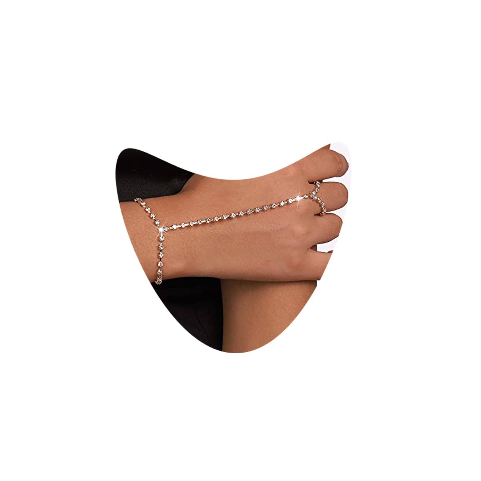 Atentuyi Pulsera Anillo Dedo Diamantes Imitación Oro Cz Arnés Mano Cz Cadena Dedo Boho Pulsera Diamantes Imitación Joyería Accesorios Boda Para Las Mujeres Y Las Niñas