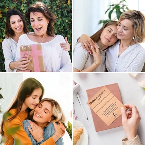 Mother Daughter Bracelets Set – 18K Gold Plated Bracelets for Women,Double-clasp Linked Bracelet Gifts for Mom from Daughter, Birthday, Christmas, Mother's Day Gifts for Mom (2-Pack) 6
