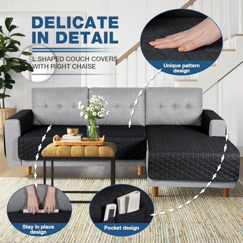 Image of TAOCOCO Sectional Couch Covers 100% Waterproof L Shaped Sofa Covers for Right Hand Facing Chaise Lounge, 2 Pieces Couch Cover L Shape Furniture Protector Slipcover for Pets Kids, Small /Black