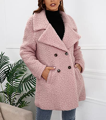BDCUYAHSKL Herfst en winter vrouwen casual mode revers effen kleur dubbele borst lamsvacht losse lange mouwen halflange… - Image 4