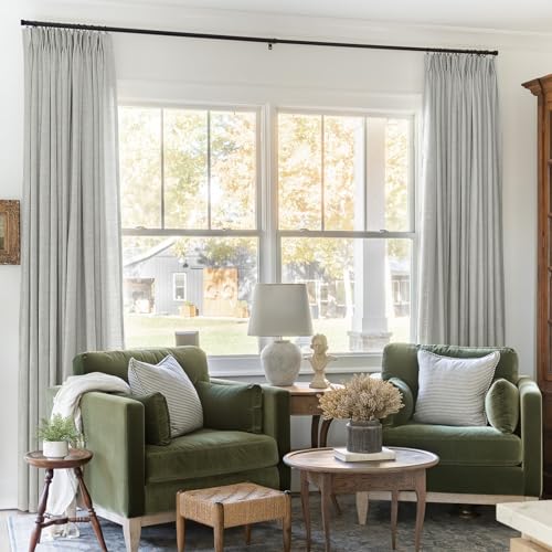 TWOPAGES Pinch Pleated Linen Curtain for Living Room, 52Wx102L, Fog