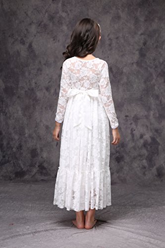 Flower Girl Long Sleeves Lace Bow Sash Children First Communion D112