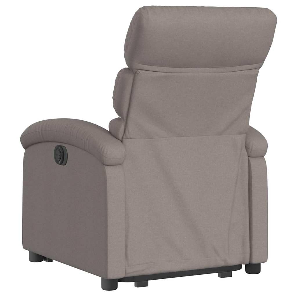 Sillón elevador eléctrico reclinable de tela color pardo con motor para elevación e inclinación automática a 135 grados, estructura estable y bolsillo lateral, asiento