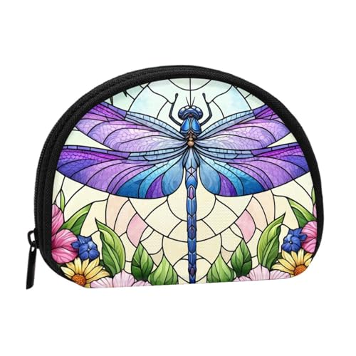 Portable Coin Purse Dragonfly-Against-Sky-Floral Mini Zippered Money Pouch Card Holder