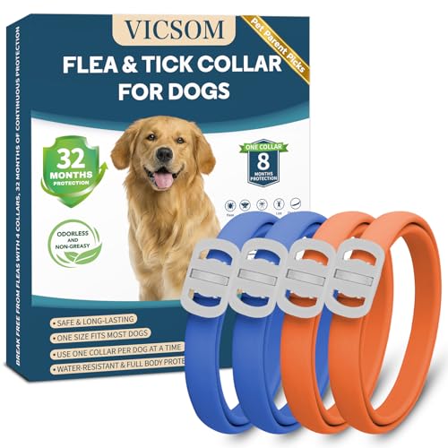 Image of Dog Flea and Tick Collar 4 Pack, Waterproof Adjustable Collar for Dogs and Puppies, 32-Month Prevention, Blue & Orange