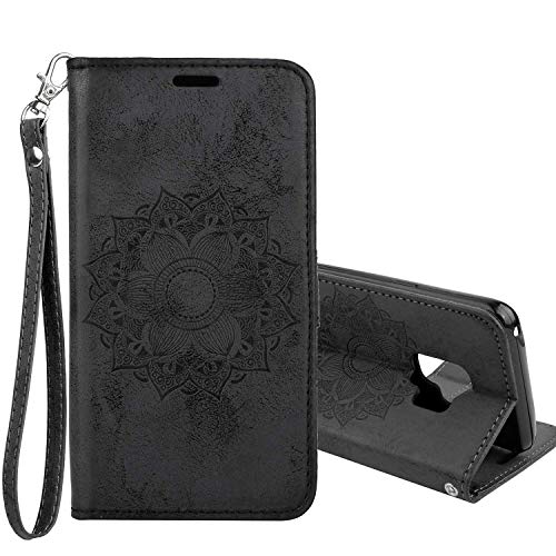 Preisvergleich Produktbild Galaxy S9 Hülle, DENDICO Ledertasche im Ständer mit Kreditkartenhaltern und Magnetverschluss, Flip Case Tasche Wallet Case Schutzhülle für Samsung Galaxy S9 - Schwarz