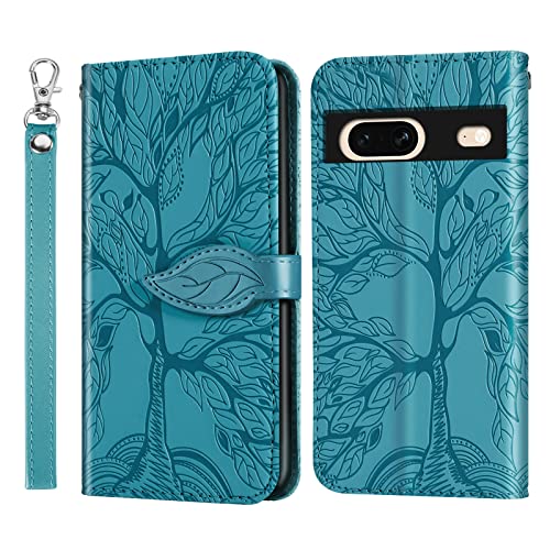 Varohix Wallet Case for Google Pixel 7 with Card Holder/Slot PU Leather Folio Flip Shell [Kickstand][Magnetic Closure][Wrist Strap] Shockproof Cover Fit Google Pixel 7 Turquoise