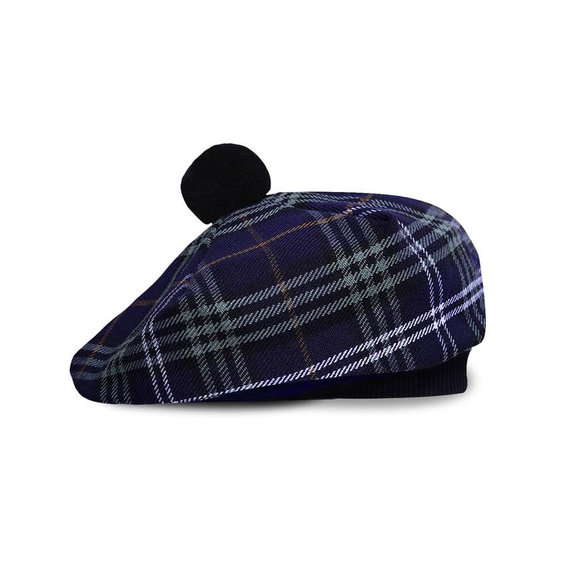 Scottish Tam o&rsquo; Shanter Hat Traditional Tartan Bonnet with Pom Pom | Acrylic Wool Flat Cap | One...
