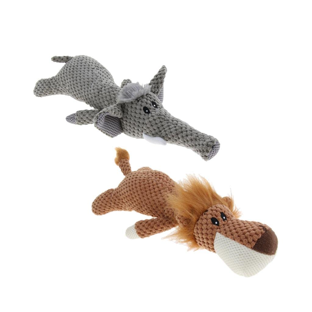 Lot de 2 jouets couineurs en peluche pour chien - Jouet couineur en forme d'éléphant et de lion