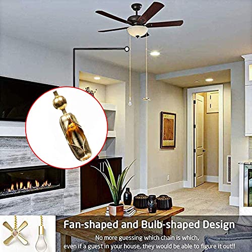 Image of Ceiling Fan Pull Chain Ornaments Extension Chains with Decorative Light Bulb and Cord 13.6 Inches Fan Pull Chain Set For Ceiling Light Lamp Chain (Gold)