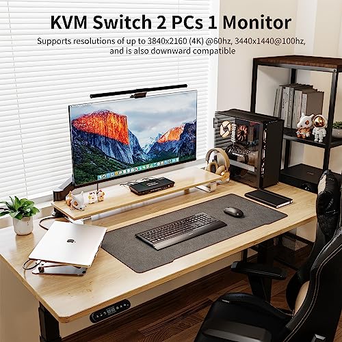 Image of TESmart HDMI KVM Switch 2 Port 4K@60Hz, KVM Switch 1 Monitor 2 Computers EDID Emulators, USB 2.0, L /R Audio, Hotkey Switch, Button Switch with Remote Controller and All Input Cables
