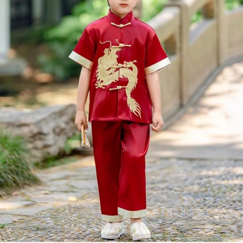 Image of Kids Boys Traditional Chinese Kung Fu Outfit Embroidery Dragon Tang Uniform Martial Arts Suits