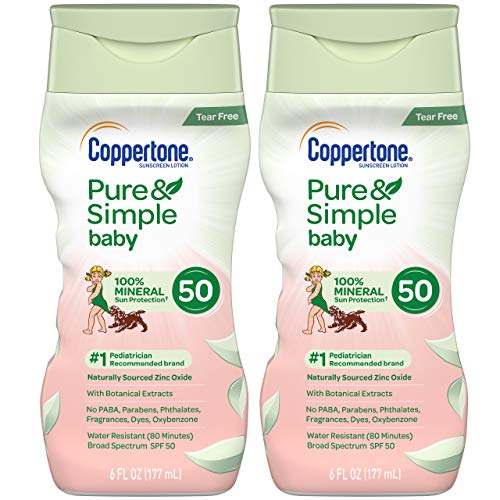 Coppertone Pure Simple Baby Tear Free MineralBased Sunscreen Lotion Broad Spectrum SPF 50, 6 Fluid Ounce (Pack of 2), 12 Fl Oz