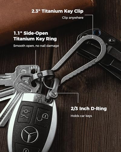 Image of FEGVE Titanium Key Chain Clip with Side-Pushing Key Ring & 2 /3inch D Ring for Car Fob Keys