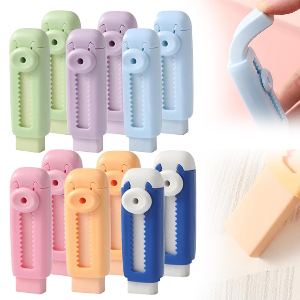 12 gomme da cancellare scorrevoli retrattili con nucleo sostituibile, gomma morbida e creativa e carina, grandi gomme da cancellare per matite per bambini, studenti, casa, ufficio, scuola (12 pezzi)