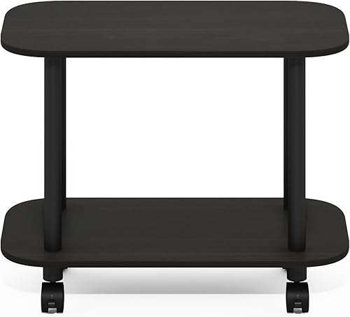 Miniatura 7 de Furinno Turn-N-Tube - Mesa auxiliar ovalada de 2 niveles con ruedas, mesita de noche de esquina redonda, mesita de noche con estante abierto,