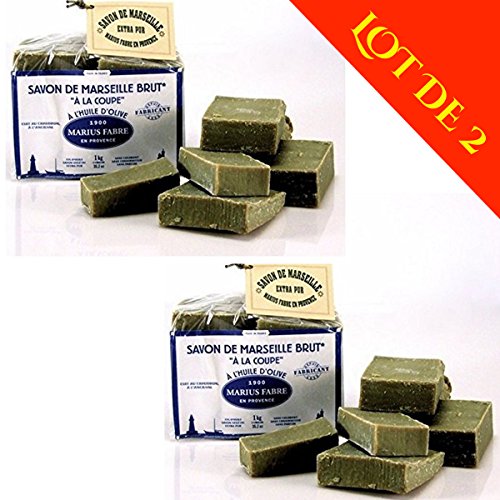 Marius Fabre - Savon de Marseille Brut à la Coupe 1kg à l'Huile d'Olive - LOT DE 2 - soit 2 kg de savons à la coupe 10 pièces