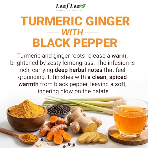 Image of LeafLea Turmeric Ginger Black Pepper Tea Bags, 40 Count, Caffeine-Free
