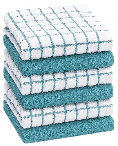 Image of Bumble Dish Cloths (6 Pack) | 12 inch x 12 inch | 100% Cotton Kitchen Towels | 405 GSM | Soft, Highly Absorbent & Durable Dish Towels for Kitchen | Aqua