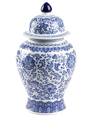 Blue and White Ginger Jar, Ceramic Chinoiserie Decorative Jars for Home, Office...