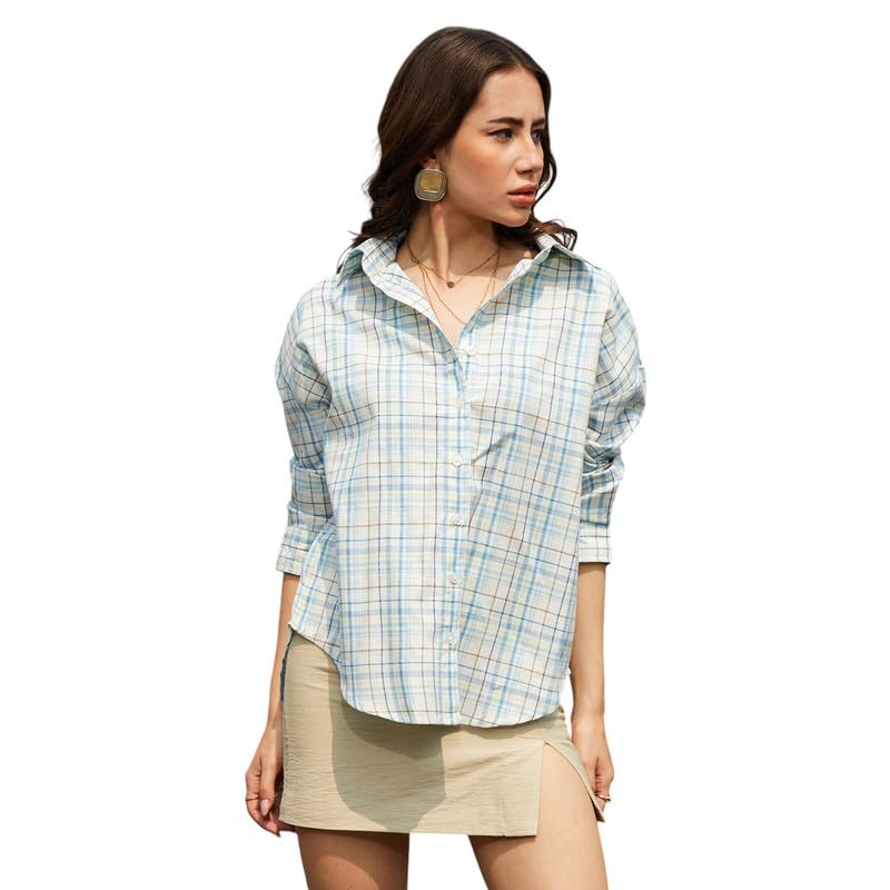 Image of PINACOLADA Women's Solid Oversized Shirt for Casual Wear | Spread Collar | Long Sleeve | Button Closure | Oversized Shirt Crafted with Comfort Fit for Everyday Wear