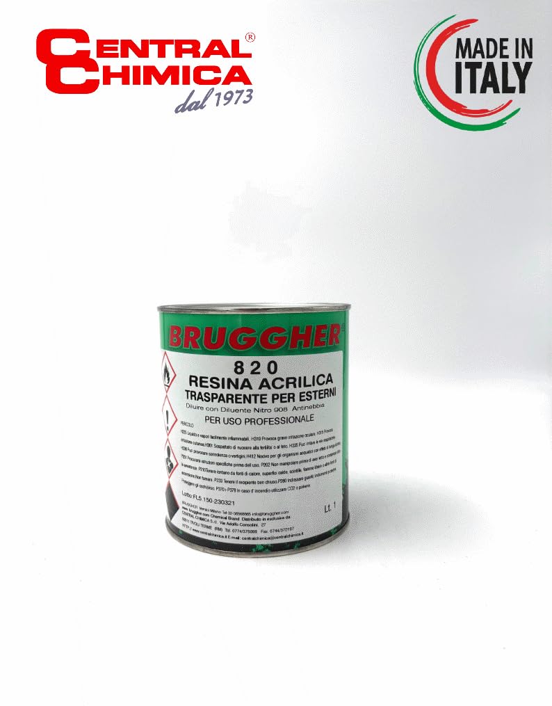 BRUGGHER 820 Resina Acrilica Trasparente, Protettivo per Pavimenti e Cemento Stampato, per Uso Professionale, Made in Italy (1 Litro)