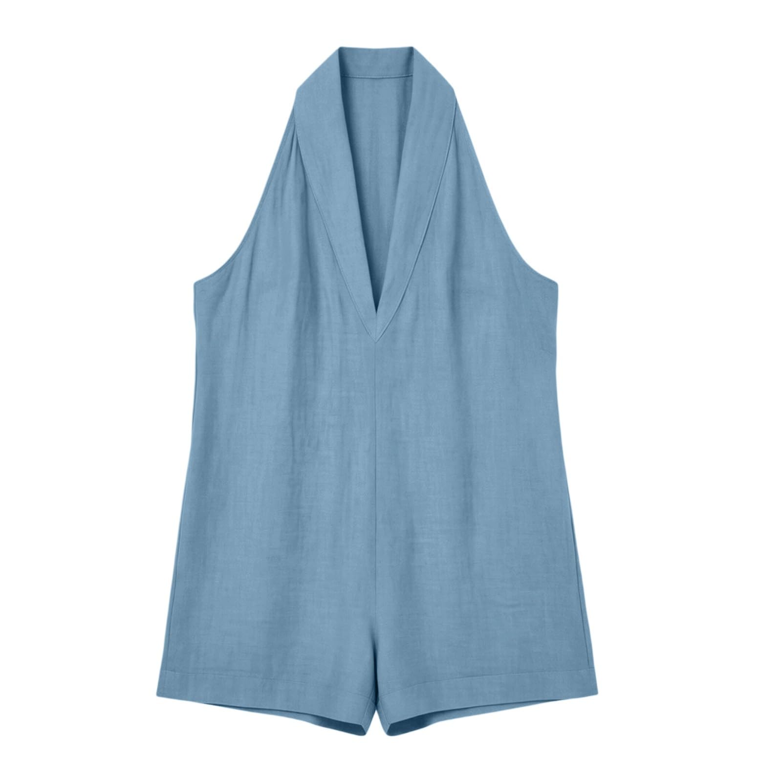 Generisch Combinaison d'été courte pour femme, épaules dénudées, dos nu, col en V, barboteuse en mousseline de soie, couleur unie, salopette baggy pour la plage, les loisirs