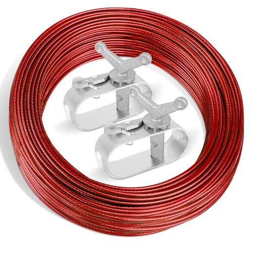 150ft Pool Cover Cable & 2 Winch Suitable for Above Ground Swimming Pool Plastic-Coated Steel Cable...