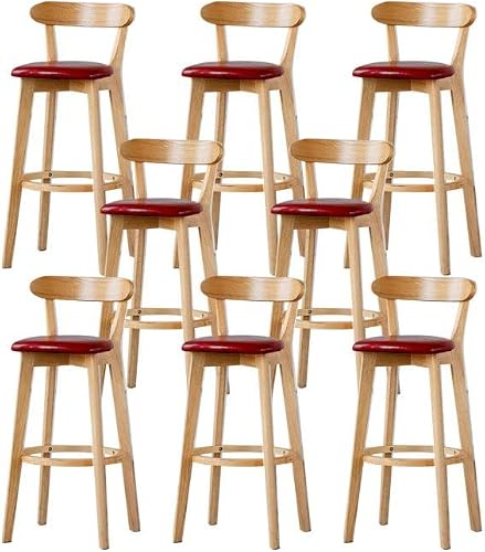 CraftThink Counter Stool, Modern Armless Backrest Counter Stool Steel Cafe Bar Stool with Natural Base for Indoor Shop bar Home- 8 Piece Set (Red)