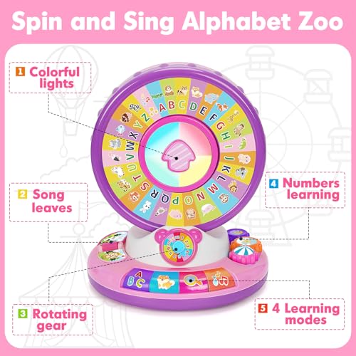 Image of Learning Toys for Girls 1-3, Spin and Sing Alphabet Zoo, Lights & Sounds
