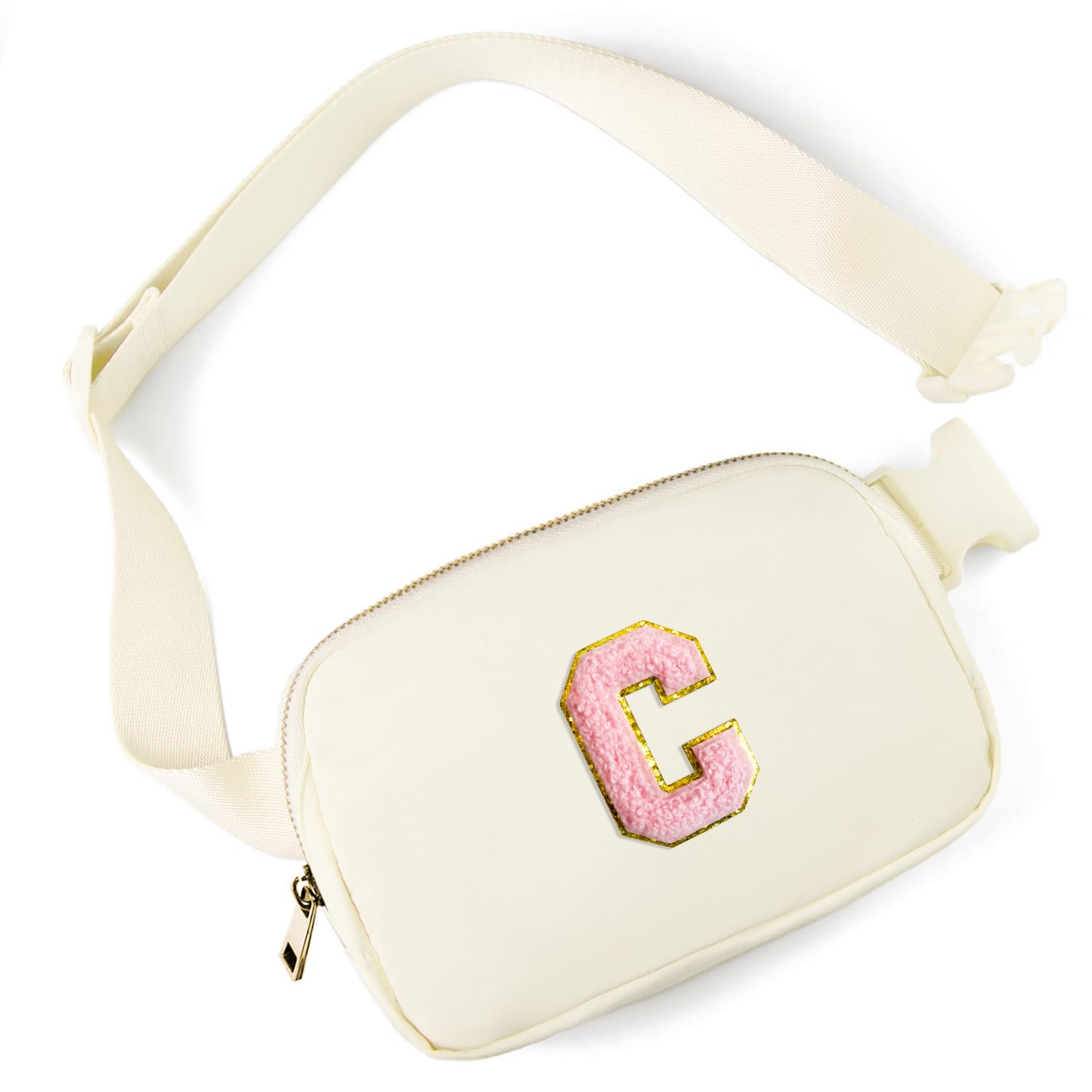 GitusBelt Bag Fanny Pack Crossbody Bags with Initial Letter Patch Cute Stuff Birthday Gifts for Teenager Girls Trendy Preppy Stuff for Teen Girls Cool Stuff for Teens (Ivory-C)