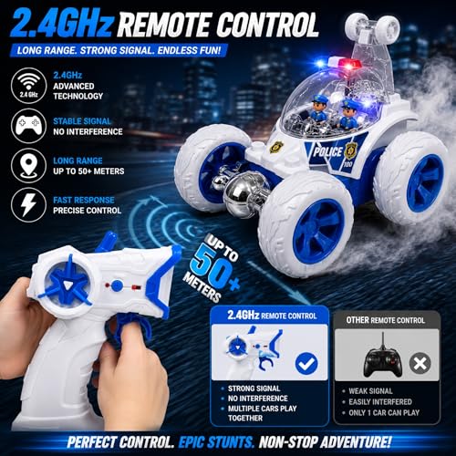 Image of SMART BOY Remote Control Car for Kids Boys Girls, RC 4WD (360 Police Stunt CAR with Smoke)