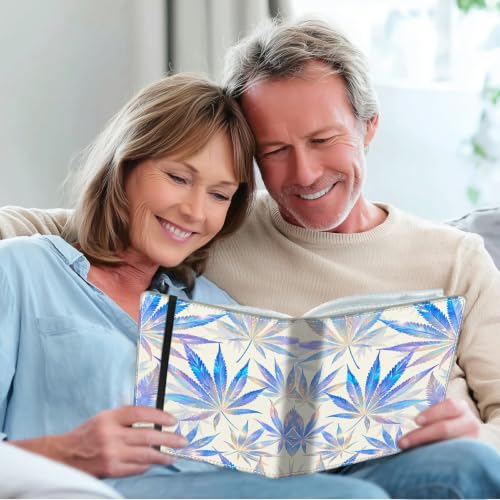 Image of Photo Album 4x6 120 Photos with Strong Elastic Band, Cannabis Leaf | Large Capacity Premium Leather Picture Album, Portable Wallet Albums Photo Book for Family Anniversaries Wedding Baby