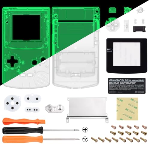 Image of IPS Ready Upgraded eXtremeRate Glow in Dark - Green Replacement Shell Full Housing Cover & Black Screen Lens for Gameboy Color - Fit for GBC OSD & Regular IPS & Standard LCD - No Console & IPS Screen