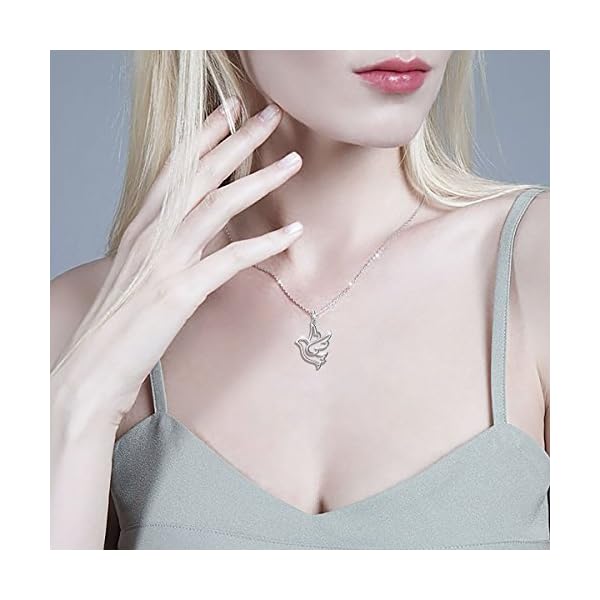 DAOCHONG S925 Sterling Silver Doves Birds Faith Hope Love Pendant Necklace 18 inches Rolo Chain